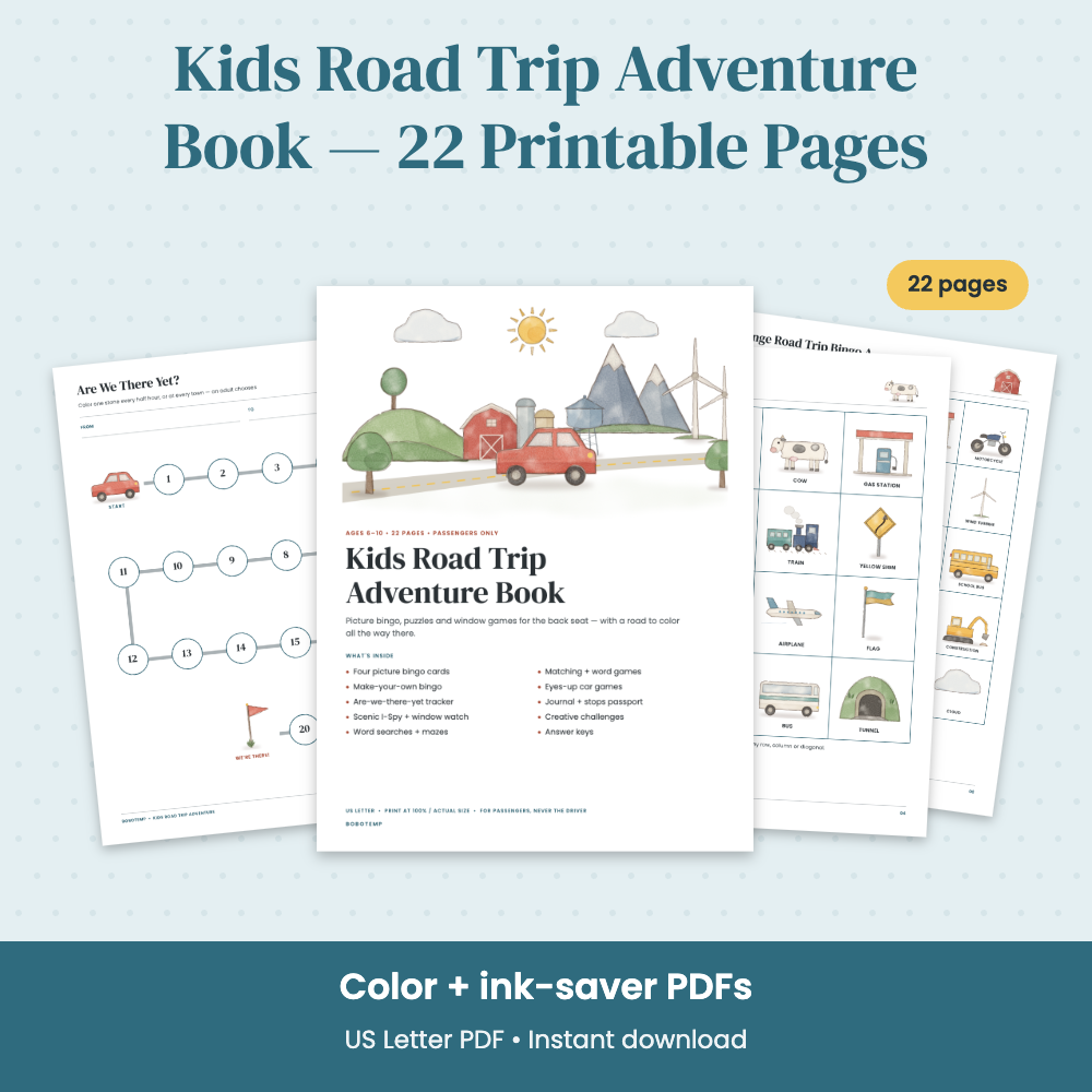 Preview of Kids Road Trip Adventure Book — 22 Printable Pages