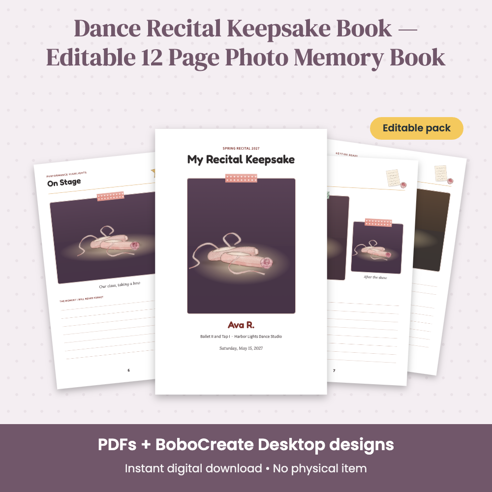Preview of Dance Recital Keepsake Book — Editable 12 Page Photo Memory Book