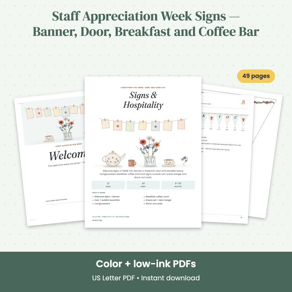 Preview of Staff Appreciation Week Signs — Banner, Door, Breakfast and Coffee Bar