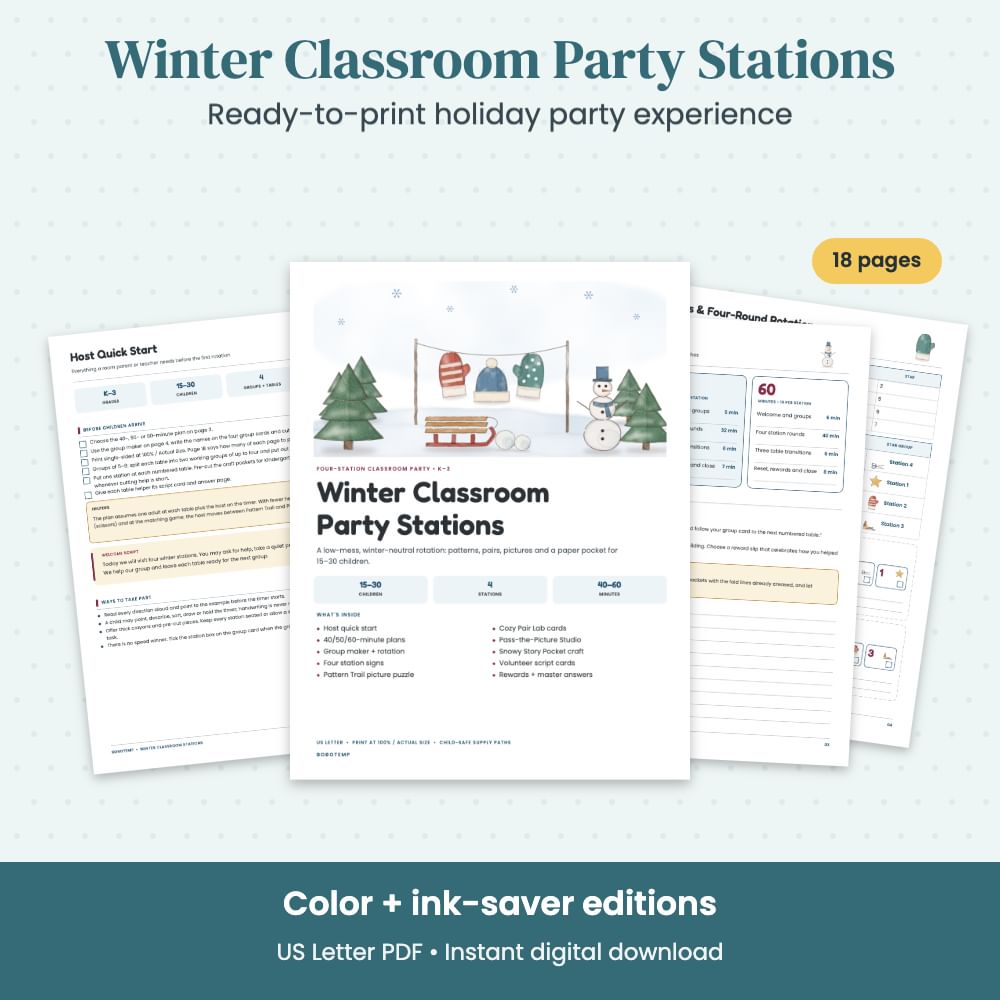 Winter Classroom Party Stations — 18 Printable Pages | Bobotemp Shop