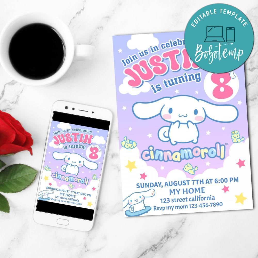 Cinnamoroll Invitation Template Free Thank You Card Printable ...