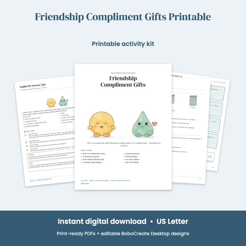 Preview of Friendship Compliment Gifts Printable — Fill-In Compliments, Kindness Coupons & Mini Book