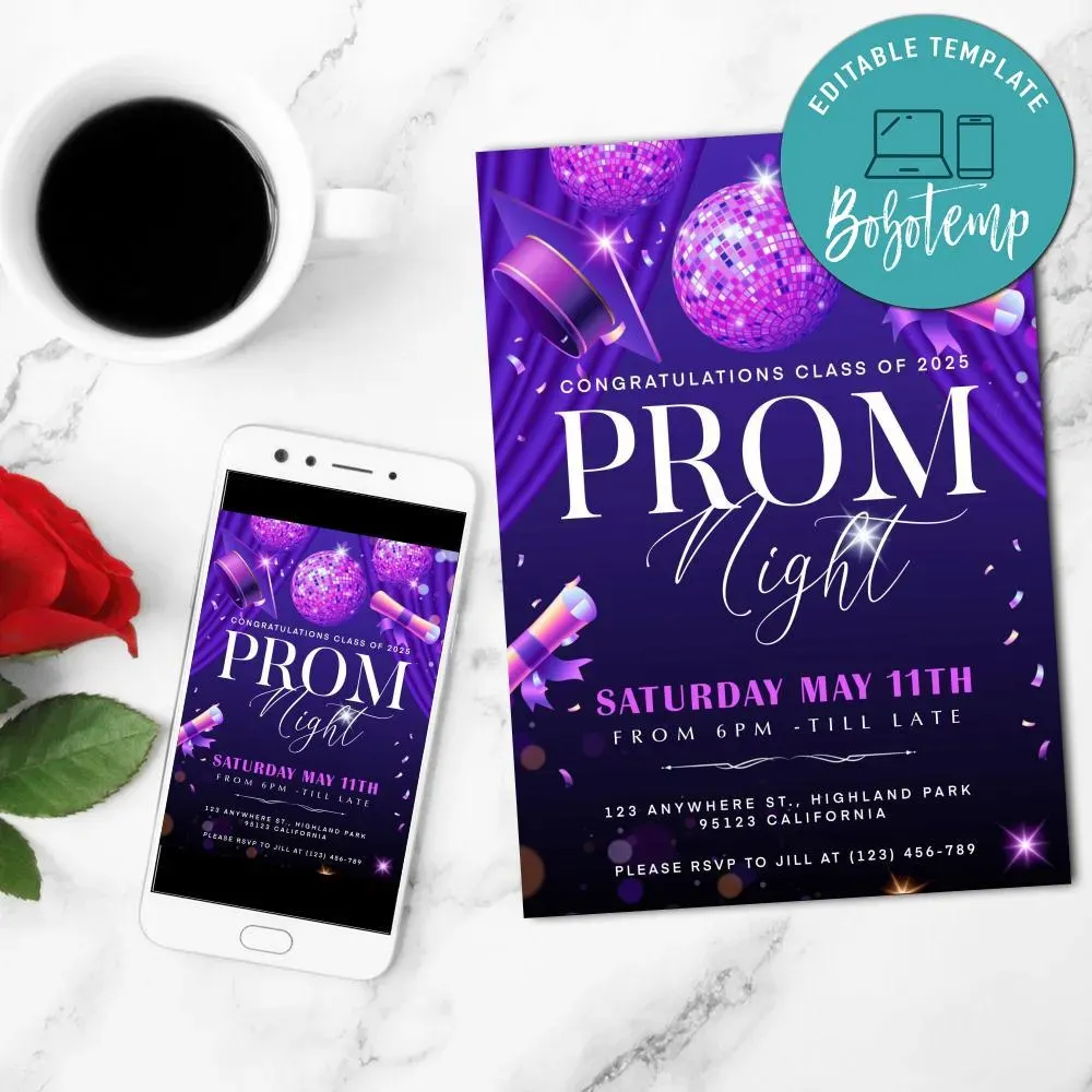 Prom Night Party Invitation Template Customizable | Bobotemp